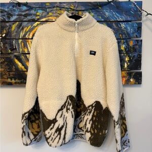 Vans Cream Sherpa Half-Zip Pullover with Mountain Graphic